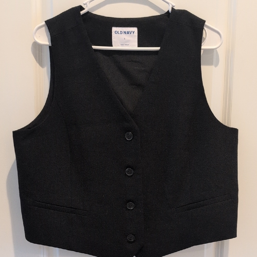 Old Navy Black Linen Button-Front Vest